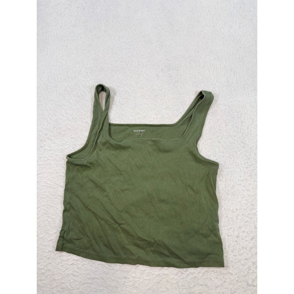 Old Navy Womens XL Olive Green Ribbed Square Neck Tank Top Sleeveless Crop